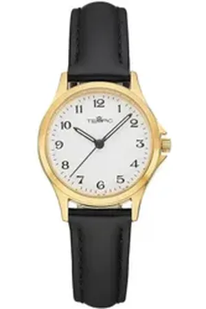TEMPIC Quarzuhr, Armbanduhr, Damenuhr, analog, Lederarmband, Leuchtzeiger schwarz