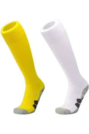 DEBAIJIA Fußball Stutzenstrümpfe Unisex Fußballsocken Sportsocken Knie Lang Atmungsaktiv gelb S(EU 30-34)