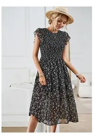 DEBAIJIA Dirndl Sommerkleid Damen Frauen Bedruckter Kleid Lässiger Elegant schwarz S