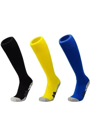 DEBAIJIA Fußball Stutzenstrümpfe Unisex Fußballsocken Sportsocken Knie Lang Atmungsaktiv blau|gelb|schwarz L(EU 40-43)