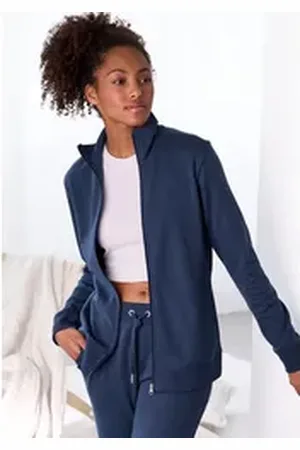 Bench Sweatjacke (1-tlg) mit bestickten Stehkragen, Loungeanzug blau 44/46