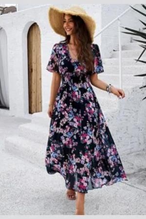 DEBAIJIA Dirndl Sommerkleid Damen Frauen Bedruckter Kleid lässiger Mode schwarz M