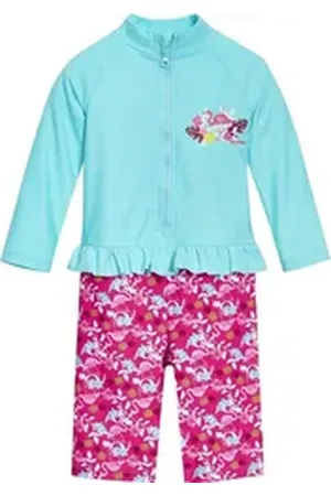 Playshoes Badehose UV-Schutz Einteiler Flamingo 1/1 Arm blau 86/92 - ca. 18-24 Monate