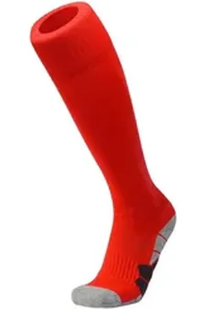 DEBAIJIA Fußball Stutzenstrümpfe Unisex Fußballsocken Sportsocken Knie Lang Atmungsaktiv rot M(EU 35-39)