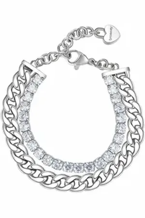 Brosway Kette mit Einhänger Double steel bracelet with zircons Desideri BEI071