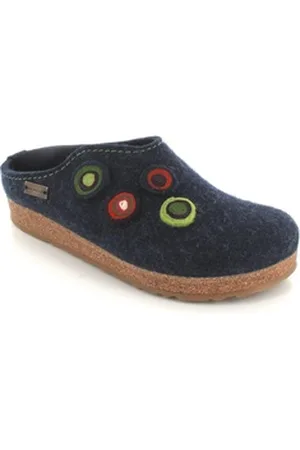Haflinger Filzclog Kanon mit innovativem Design Hausschuh trendige Applikation blau 45 EU