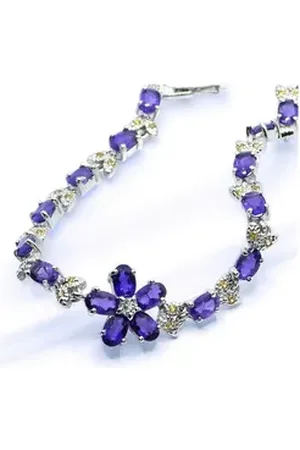 Goldene Hufeisen Silberarmband echter Amethyst Gelber Saphir Armband 925 Sterling-Silber Edelsteine, Damen Armschmuck mit Edelsteine silberfarben
