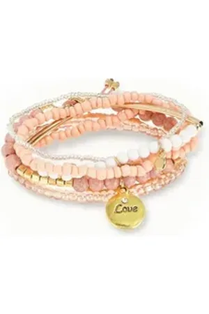 Lascana Armketten Set, elastisches Armband mit Anhänger, Armband Set rosa