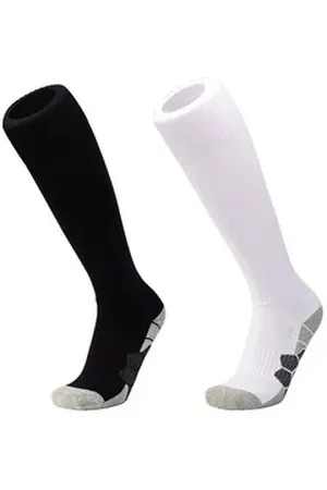 DEBAIJIA Fußball Stutzenstrümpfe Unisex Fußballsocken Sportsocken Knie Lang Atmungsaktiv schwarz L(EU 40-43)