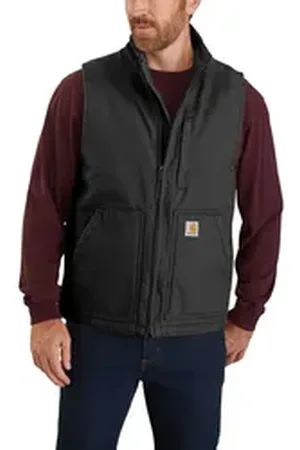 Carhartt Steppweste Herren Winterweste Loose Fit Washed Duck Sherpa-Lined Mock-Neck schwarz 2XL