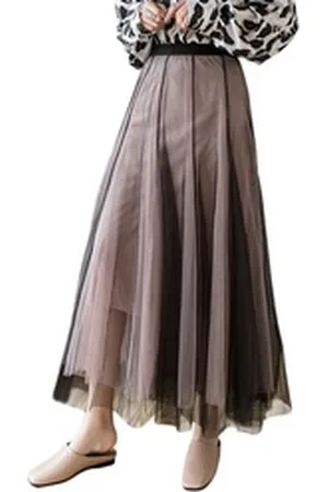 DEBAIJIA Meshrock Damen Tüllrock Sommer Frauen Mesh Hohe Taille Midi Röcke rosa|schwarz