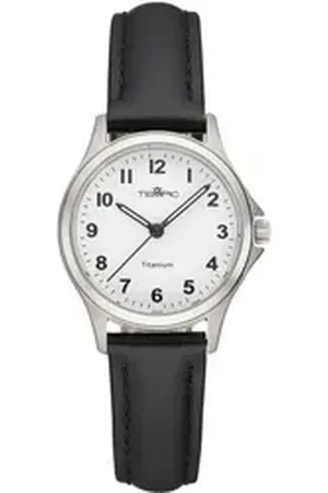 TEMPIC Titanuhr, Quarzuhr, Armbanduhr, Damenuhr, analog, Lederarmband schwarz