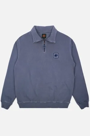 TRENDSPLANT Rundhalspullover Sauce Loopback Pigment Dyed Quarter Zip Sweater Faded Navy blau S