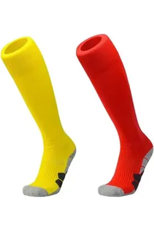 DEBAIJIA Fußball Stutzenstrümpfe Unisex Fußballsocken Sportsocken Knie Lang Atmungsaktiv gelb|rot L(EU 40-43)