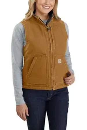 Carhartt Steppweste Damen Winterweste Relaxed Fit Washed Duck Sherpa Lined Mock Neck Vest braun XL