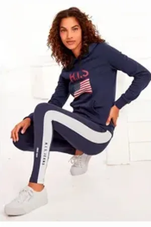 H.I.S H.I.S Kapuzensweatshirt mit Logodruck und Kängurutasche, Loungeanzug, Hoodie blau 36/38