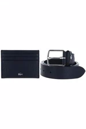 Lacoste Ledergürtel Punch Cardholder + Belt Box (Set, 2-St) aus echtem Rindsleder blau W90