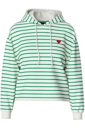 Pieces® Kapuzensweatshirt PCCHILLI LS HOODIE STRIPES EMB NOOS BC weiß XS (34)