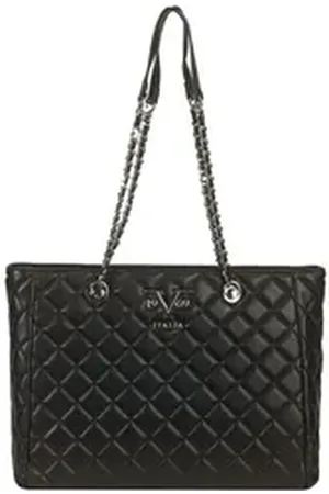 19V69 Italia Shopper SILVIA SILVER, Damen-Handtasche - gesteppte Optik - edler Kettenriemen - Logo-Akzente schwarz