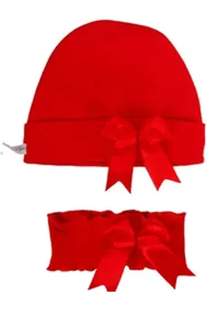 La Bortini Erstlingsmütze Mütze und Strinband Baby Set in Rot für Weihnachten elastisch, weich, mit Schleifchen, 50 56 62 68 74 80 86 rot 2-3Mon