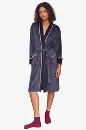Laura Ashley Damenbademantel Morgenmantel aus Velours, Polyester, Elasthan blau S