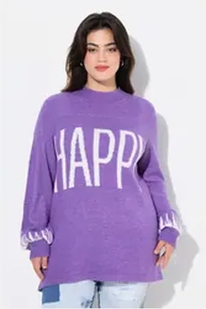 Angel of Style Angel of Style Rollkragenpullover Pullover HAPPY-Statement Ballon-Langarm lila 54/56
