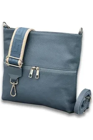 Adel Bags Schultertasche ALEA Umhängetasche für Damen, Schultertasche aus Echtleder blau