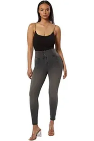 Freddy Jeggings WRUP4SHF413, WR.UP® Jeggings in 7/8 Länge mit sehr hohem Taillenbund Smoothing Effekt, Shaping Effekt, Lifting Effekt, betonter Po grau|schwarz M