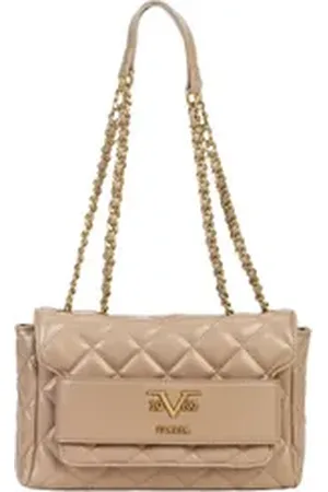 19V69 Italia Umhängetasche GAIA GOLD, Damen-Handtasche - gesteppte Optik - edler Kettenriemen - Logo-Akzent beige