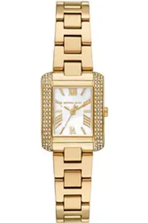 Michael Kors Quarzuhr PETITE EMERY MK4867, Armbanduhr, Damenuhr, Edelstahlarmband, analog, Glassteine goldfarben