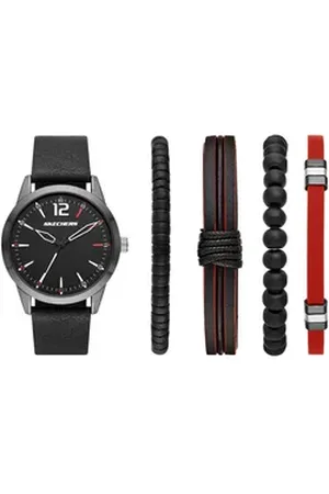 Skechers Quarzuhr SR9066, (Set, 5-tlg., mit 4 Schmuckarmbändern), Armbanduhr, Herrenuhr, Ideal auch als Geschenk, analog, Leuchtindizes schwarz