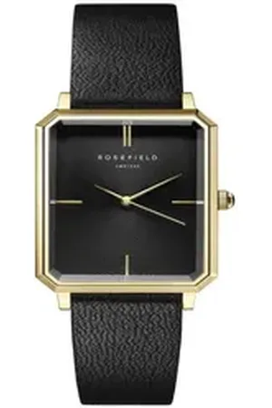 ROSEFIELD Quarzuhr Damenuhr Octagon Schwarz-Gold Leder eckig OBSBG-O49 goldfarben