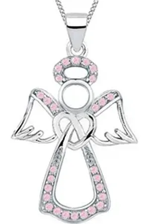Goldene Hufeisen Kette mit Anhänger Mädchen Kinder Schutzengel Anhänger mit Kette aus 925 Sterling Silber (2-tlg, inkl. Etui), Schmuck Geschenk, mit Zirkonia Steine rosa