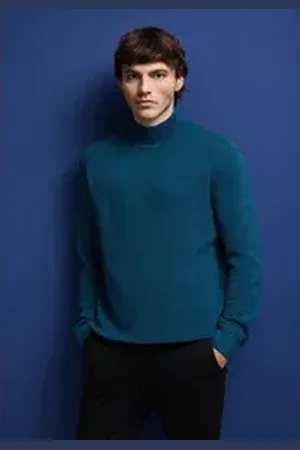 Street one MEN Stehkragenpullover aus reiner Baumwolle blau L (42)