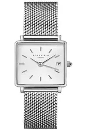 ROSEFIELD Quarzuhr Damenuhr Boxy XS Mesh Silber eckig QMWMS-Q038 silberfarben