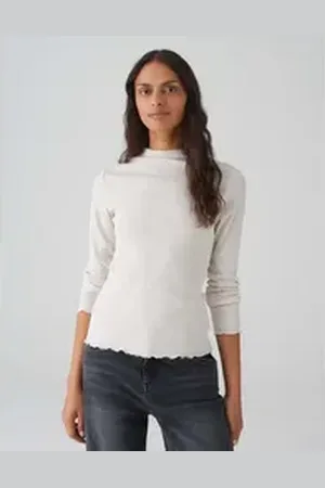 Opus Langarmshirt Rippshirt SONINCHEN Slim aus weichem Jersey weiß 40