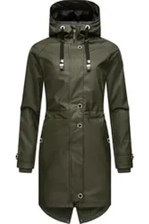 Navahoo Regenjacke Rainy Flower modischer Damen Regenmantel mit Kapuze grün XL (42)