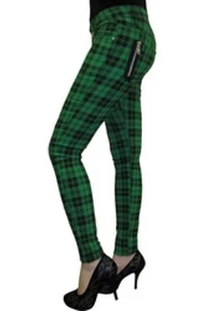 Banned Retro Röhrenhose Forever Yours Grün Skinny Jeans Kariert Tartan grün XL
