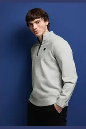 Street one MEN Stehkragenpullover mit Materialmix grau L (42)