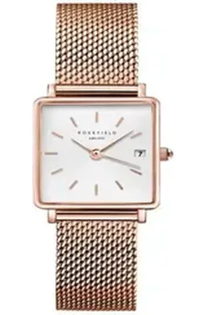 ROSEFIELD Quarzuhr Damenuhr Boxy XS Mesh Rosegold eckig QMWMRG-Q040 goldfarben