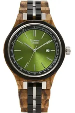 Green Time Quarzuhr ZW166C, Armbanduhr, Herrenuhr, Holzuhr, Datum grün