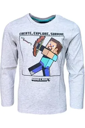 Minecraft Langarmshirt Steve Jungen Jersey Shirt Gr. 116- 152 cm grau 116 cm