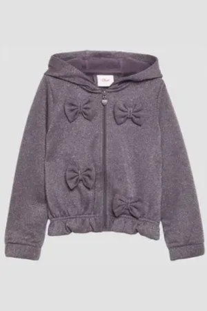 QS by s.Oliver Sweatjacke Sweatjacke mit Schleifendetails und Glitzergarn Applikation lila 92/98