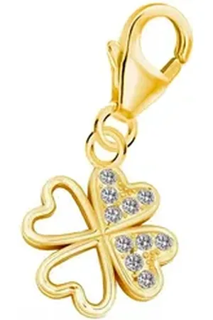 Goldene Hufeisen Charm-Einhänger Charm Anhänger Kleeblatt 925 Silber mit Zirkonia Vergoldet (1 Stück, inkl. Etui), 925 Sterling Silber vergoldet Zirkonia Goldschmuck Armband Damen goldfarben