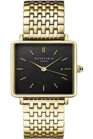 ROSEFIELD Quarzuhr Damenuhr Boxy Schwarz Gold eckig QBSG-Q017 goldfarben