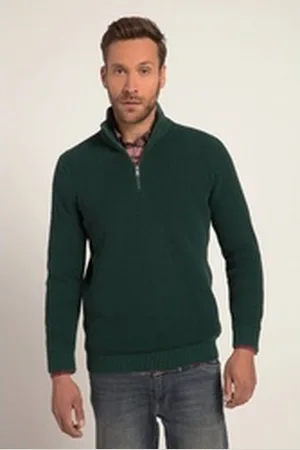 JP 1880 Rundhalspullover Stricktroyer stonewashed Stehkragen Zipper grün 4XL