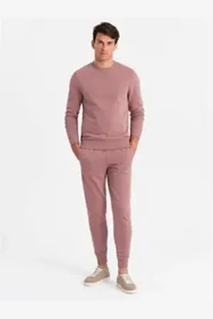 Ombre Clothing Sweatanzug BASIC Herren-Sweatshirt-Set BASIC Sweatshirt + Jogginghose rosa L