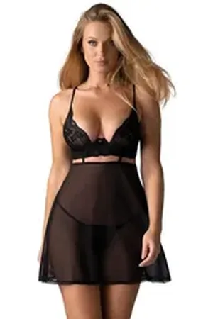 Obsessive Negligé Babydoll mit Bügeln, transparent schwarz XL/XXL