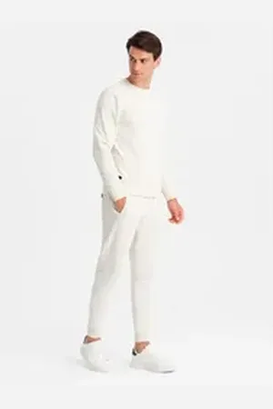 Ombre Clothing Sweatanzug BASIC Herren-Sweatshirt-Set BASIC Sweatshirt + Jogginghose weiß L