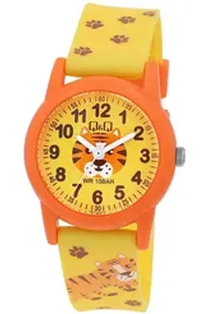 Q&Q Quarzuhr V22A Kinderuhr mit Silikonarmband, Tiger, 10 ATM gelb